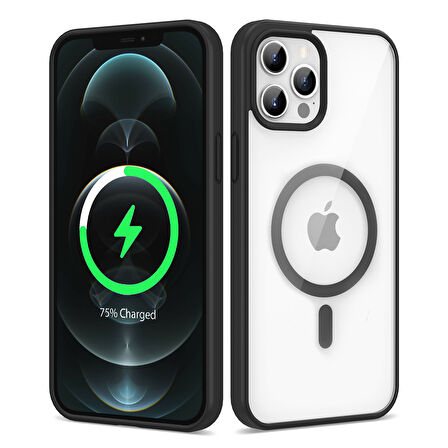 iPhone 12 Pro Uyumlu Magsafe Wireless Şarj Özellikli Silikon Zore Ege Kılıf-Siyah