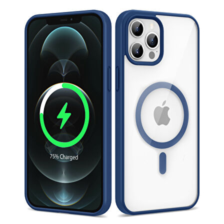 iPhone 12 Pro Uyumlu Magsafe Wireless Şarj Özellikli Silikon Zore Ege Kılıf-Mavi
