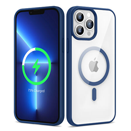 iPhone 13 Pro Max Uyumlu Magsafe Wireless Şarj Özellikli Silikon Zore Ege Kılıf-Mavi