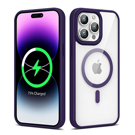 iPhone 14 Pro Uyumlu Magsafe Wireless Şarj Özellikli Silikon Zore Ege Kılıf-Derin Mor