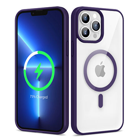 iPhone 13 Pro Max Uyumlu Magsafe Wireless Şarj Özellikli Silikon Zore Ege Kılıf-Derin Mor