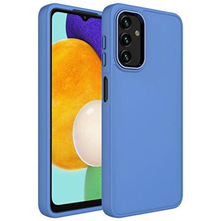 Galaxy A04S Uyumlu Metal Çerçeve ve Buton Tasarımlı Silikon Zore Luna Kapak-Lavendery Gray