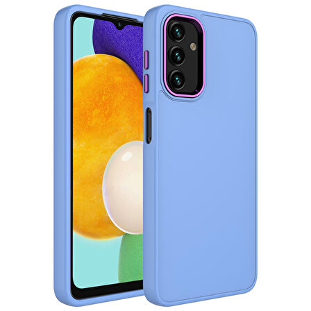Galaxy A04 Uyumlu Metal Çerçeve ve Buton Tasarımlı Silikon Zore Luna Kapak-Lila