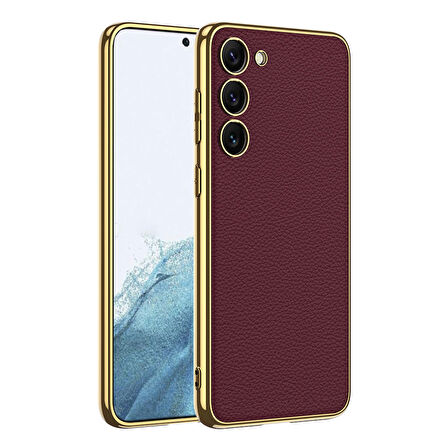 Galaxy S23 Plus Uyumlu Deri Görünümlü Kenarları Elektroplating Kaplama Zore Fizyon Kılıf-Kır