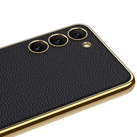 Galaxy S23 Plus Uyumlu Deri Görünümlü Kenarları Elektroplating Kaplama Zore Fizyon Kapak-Koyu Yeşil