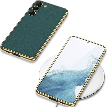 Galaxy S23 Plus Uyumlu Deri Görünümlü Kenarları Elektroplating Kaplama NRTK Fizyon Kılıf-Koy