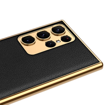 Galaxy S23 Ultra Uyumlu Deri Görünümlü Kenarları Elektroplating Kaplama NRTK Fizyon Kılıf-Pe