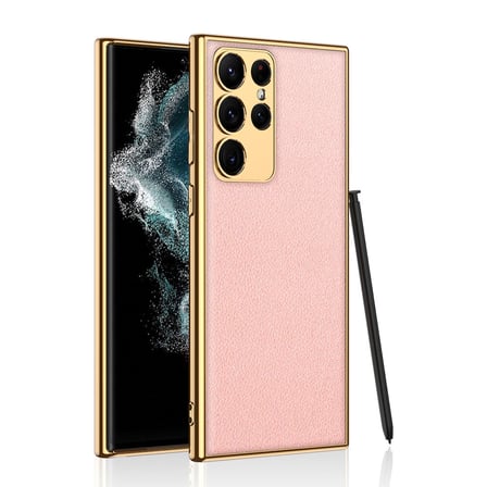 Galaxy S23 Ultra Uyumlu Deri Görünümlü Kenarları Elektroplating Kaplama Zore Fizyon Kılıf-Pe