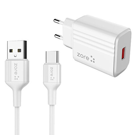 Beyaz Play Serisi PL1 Type-C 2in1 Seyahat Şarj Aleti 12W-Zore