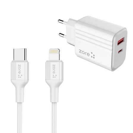 Beyaz Play Serisi PL3 Type-C to Lightning 2in1 PD Seyahat Şarj Aleti 20W-Zore