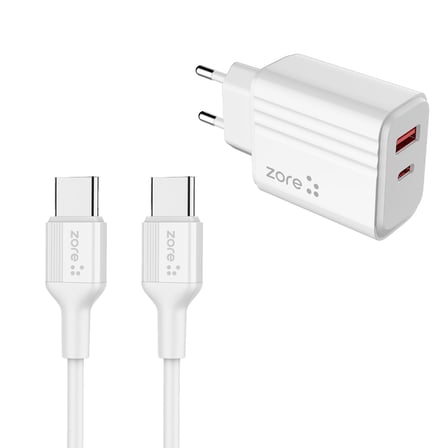 Beyaz Play Serisi PL3 Type-C to Type-C 2in1 PD Seyahat Şarj Aleti 20W-Zore