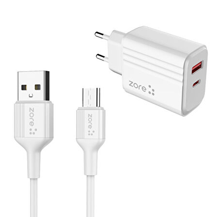 Beyaz Play Serisi PL3 Type-C 2in1 Seyahat Şarj Aleti 20W-Zore