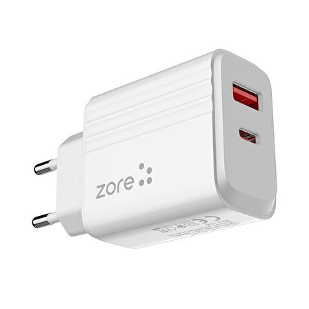Beyaz Play Serisi PL3 Type-C 2in1 Seyahat Şarj Aleti 20W-Zore