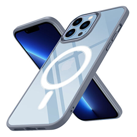 iPhone 13 Pro Kılıf Wireless Şarj Özellikli  Krom Magsafe Silikon Kapak