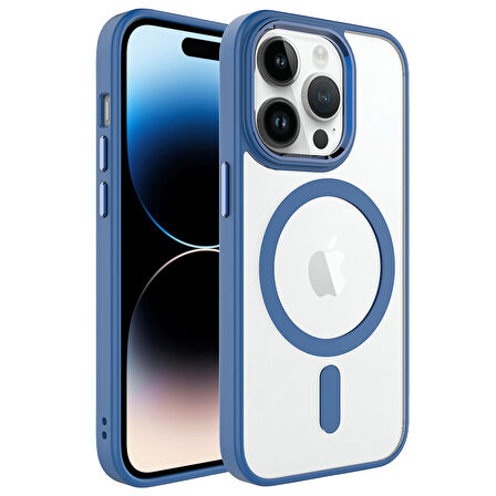 iPhone 14 Pro Uyumlu Wireless Şarj Özellikli Zore Krom Magsafe Silikon Kılıf-Lavendery Gray