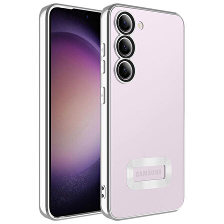 Galaxy S23 Plus Uyumlu Kamera Korumalı Logo Gösteren Ensueno Omega Kapak-Gümüş