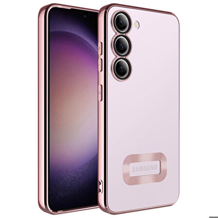 Galaxy S23 Plus Uyumlu Kamera Korumalı Logo Gösteren Zore Omega Kapak-Rose Gold