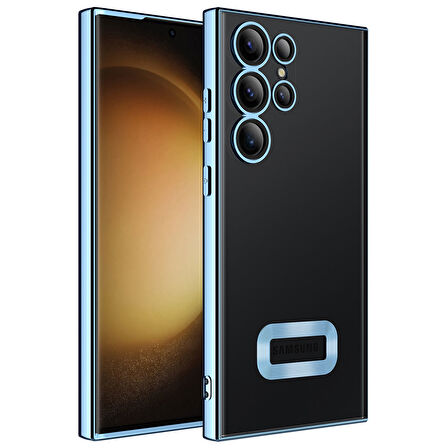 Galaxy S23 Ultra Uyumlu Kamera Korumalı Logo Gösteren Zore Omega Kılıf-Sierra Mavi