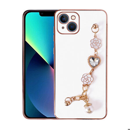 iPhone 14 Uyumlu El Tutamaçlı Kamera Korumalı Zore Taka Silikon Kapak-Beyaz