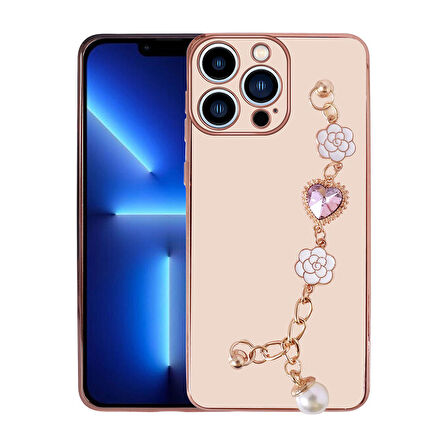 iPhone 14 Pro Max Uyumlu El Tutamaçlı Kamera Korumalı Zore Taka Silikon Kapak-Pembe