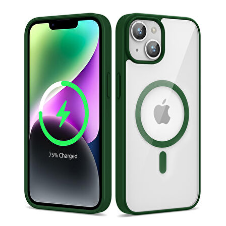 Apple iPhone 14 Kılıf Magsafe Wireless Şarj Özellikli Silikon Zore Ege Kapak-Koyu Yeşil