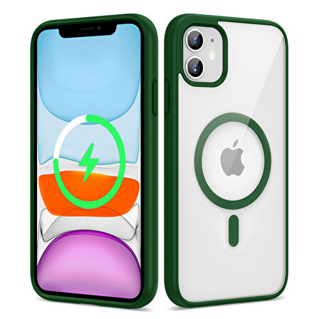 iPhone 11 Uyumlu Magsafe Wireless Şarj Özellikli Silikon Zore Ege Kılıf-Koyu Yeşil