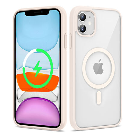 iPhone 11 Uyumlu Magsafe Wireless Şarj Özellikli Silikon Zore Ege Kılıf-Pembe
