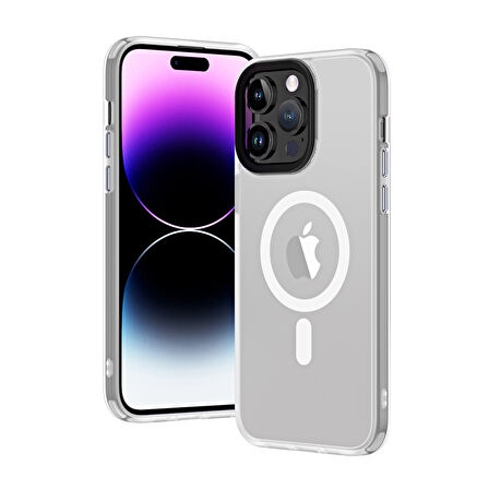 iPhone 13 Pro Max Uyumlu Wireless Şarj Özellikli Zore Hibrit Magsafe Kılıf-Renksiz