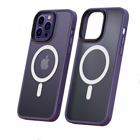 iPhone 14 Pro Max Zore Uyumlu Wireless Şarj Özellikli Zore Hibrit Magsafe Kılıf-Mor