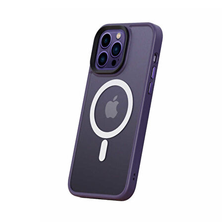 iPhone 14 Pro Max Zore Uyumlu Wireless Şarj Özellikli Zore Hibrit Magsafe Kılıf-Mor