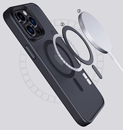 iPhone 14 Pro Max Zore Uyumlu Wireless Şarj Özellikli Zore Hibrit Magsafe Kılıf-Mor