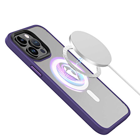 iPhone 13 Pro Uyumlu Wireless Şarj Özellikli Zore Hibrit Magsafe Kılıf-Mavi Açık