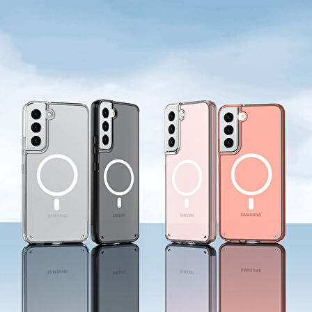 Galaxy S22 Uyumlu Magsafe Şarj Özellikli Şeffaf Sert PC Zore Embos Kılıf-Renksiz