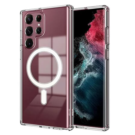 Galaxy S22 Ultra Uyumlu NRTK Magsafe Şarj Özellikli Şeffaf Sert PC NRTK Embos Kılıf-
