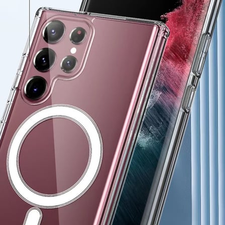Galaxy S23 Ultra Uyumlu NRTK Magsafe Şarj Özellikli Şeffaf Sert PC NRTK Embos Kılıf-