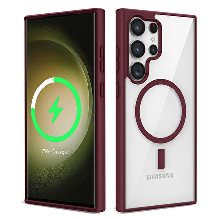 Galaxy S22 Ultra Uyumlu Magsafe Wireless Şarj Özellikli Silikon Zore Ege Kılıf-Koyu Kırmızı