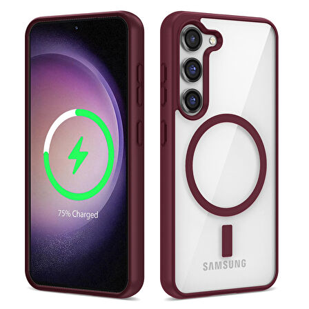 Galaxy S23 Uyumlu Magsafe Wireless Şarj Özellikli Silikon Zore Ege Kılıf-Koyu Kırmızı
