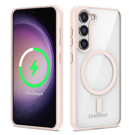 Galaxy S23 Plus Uyumlu Magsafe Wireless Şarj Özellikli Silikon Zore Ege Kılıf-Pembe