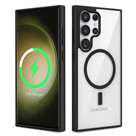 Galaxy S23 Ultra Uyumlu Magsafe Wireless Şarj Özellikli Silikon Zore Ege Kılıf-Siyah