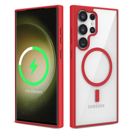 Galaxy S23 Ultra Uyumlu Magsafe Wireless Şarj Özellikli Silikon NRTK Ege Kılıf-Koyu Kırmızı