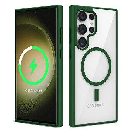 Galaxy S23 Ultra Uyumlu Magsafe Wireless Şarj Özellikli Silikon Zore Ege Kılıf-Yeşil