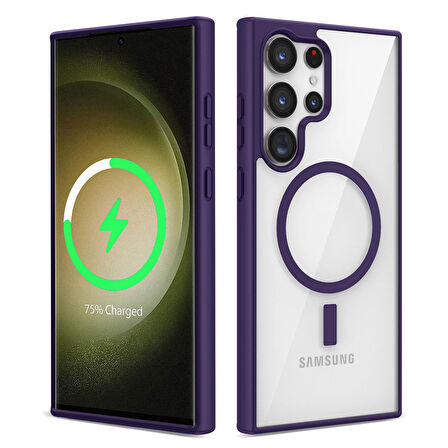 Galaxy S23 Ultra Uyumlu Magsafe Wireless Şarj Özellikli Silikon Ensueno Ege Kapak-Mor