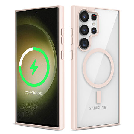 Galaxy S23 Ultra Uyumlu Magsafe Wireless Şarj Özellikli Silikon Zore Ege Kılıf-Pembe