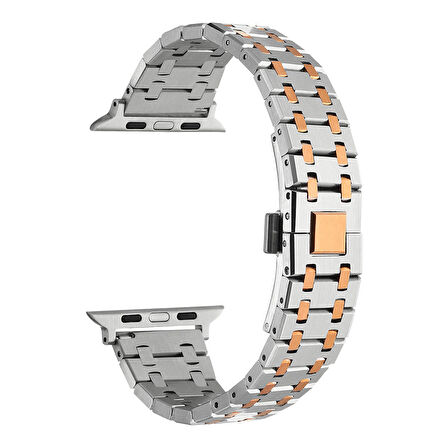Watch 44mm Uyumlu KRD-83 Metal Zore Kordon-Gümüş-Rosegold