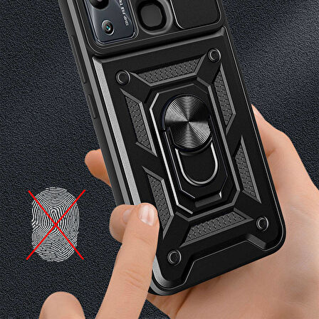 İnfinix Hot 20i Kılıf Magnetik Standlı Kamera Korumalı Zore Sürgülü Vega Kapak-Mavi