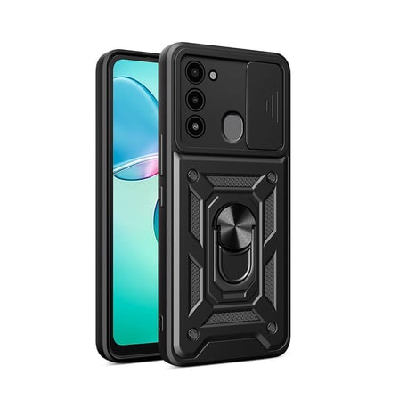 Tecno Spark 8C Kılıf Sürgülü Kamera Koruyucu Manyetik Standlı Tank Koruma Novatech
