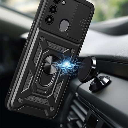 Tecno Spark 8C Kılıf Sürgülü Kamera Koruyucu Manyetik Standlı Tank Koruma Novatech