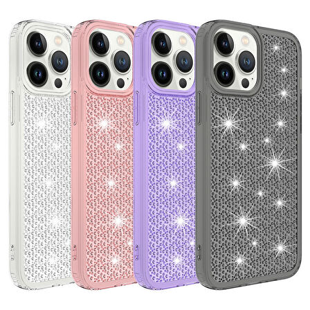 iPhone 13 Pro Max Uyumlu AirBagli Parlak Tasarımlı Zore Snow Kılıf-Mor
