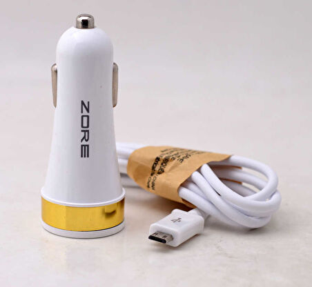 Beyaz 3 Usb li 2 in 1 Micro Araç Şarj Seti 3000 Mah Zore-CBP