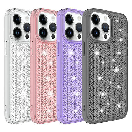 iPhone 14 Pro Max Uyumlu AirBagli Parlak Tasarımlı Zore Snow Kılıf-Renksiz